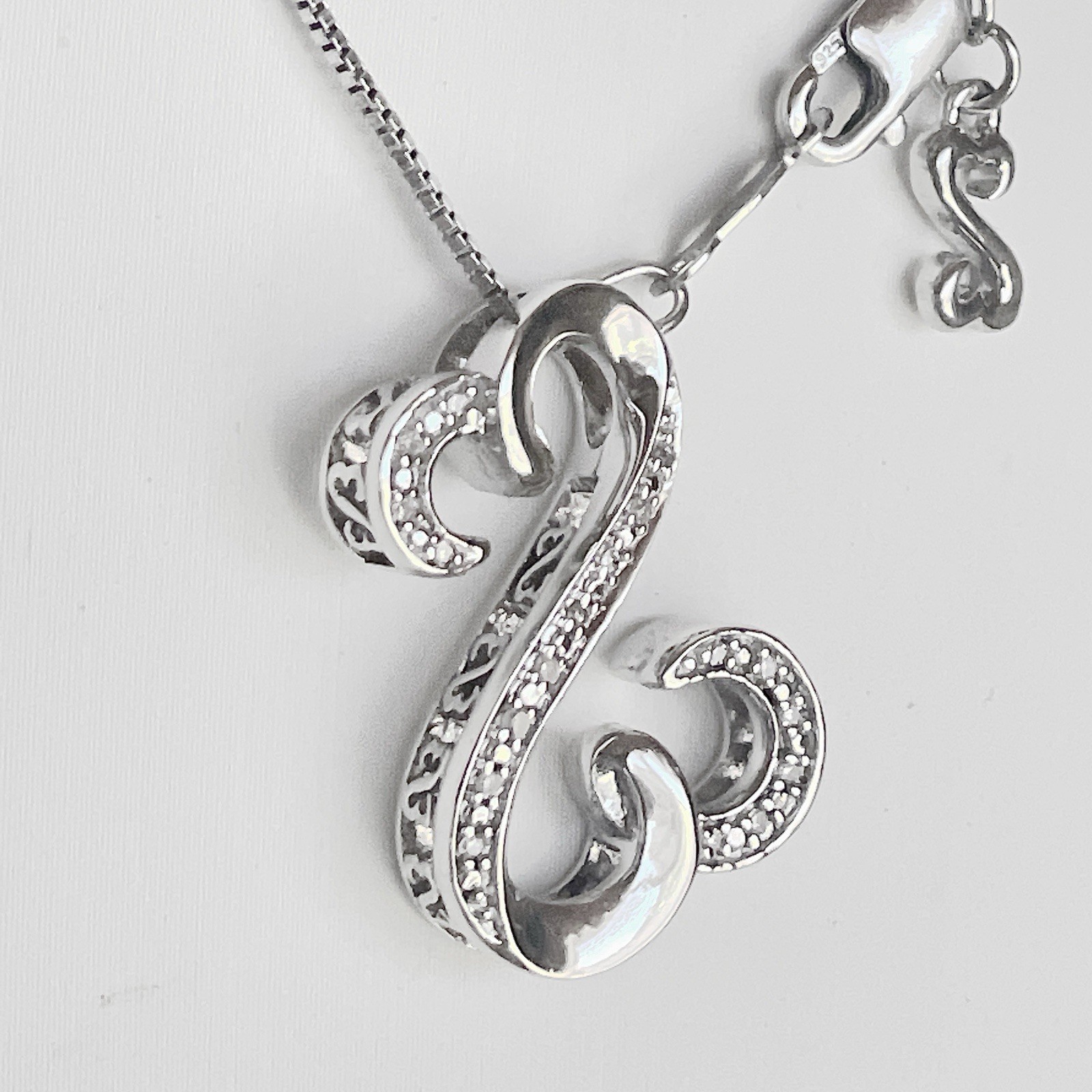 Jane Seymour Open Hearts White Diamond Curlique 925 S. Silver Necklace~MRP $229