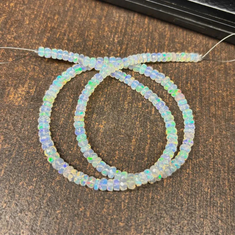 AAA Ethiopian Opal Faceted Rondelle Beads: Multi-Fire Gemstone Strand 8”