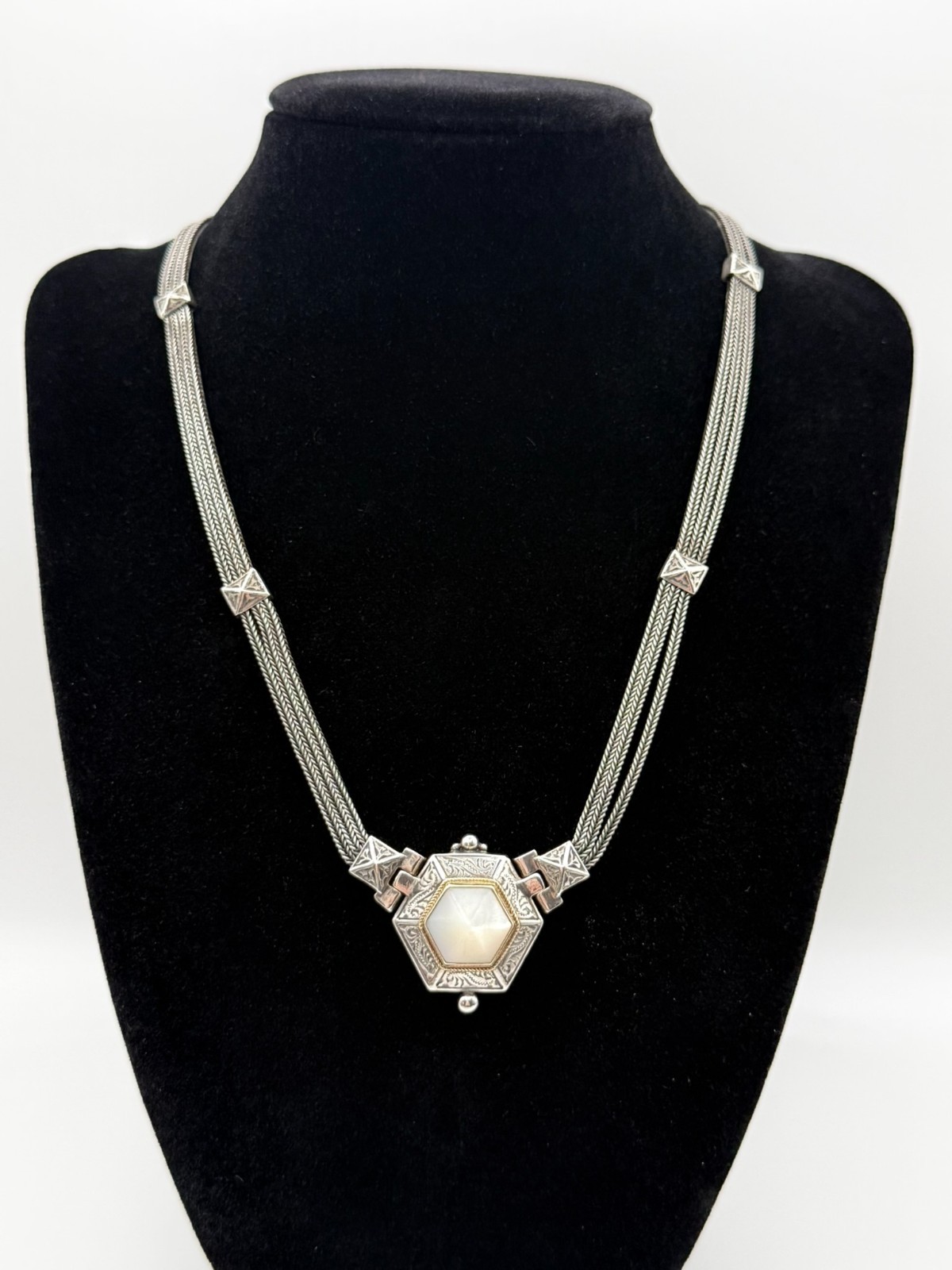 Savati Greek 925 & 22K Gold Byzantine Necklace, Mother of Pearl