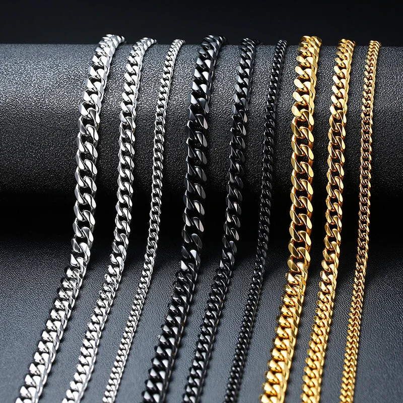 Cuban Chain Necklace for Men Women, Stainless Steel Necklace, Fashion Jewelry