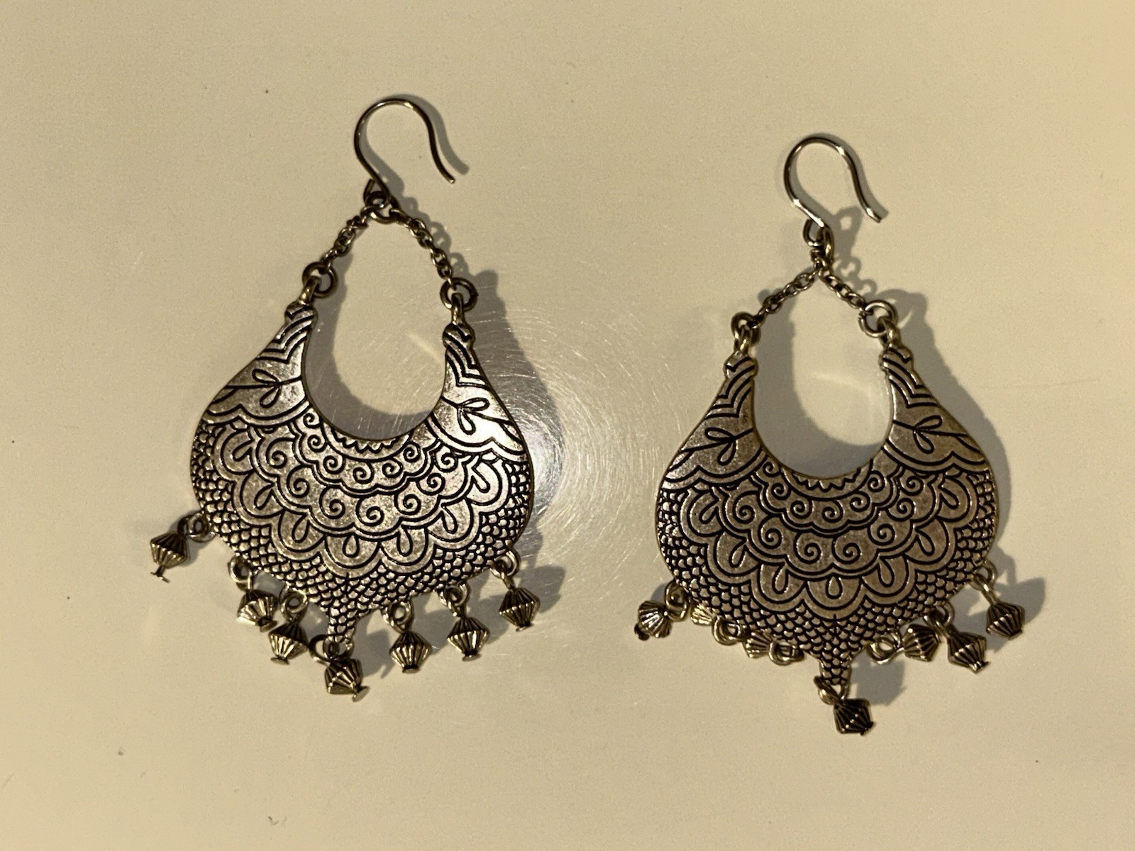 Silver Toned Boho Style Silver Toned Pierced Earrings Double Sided