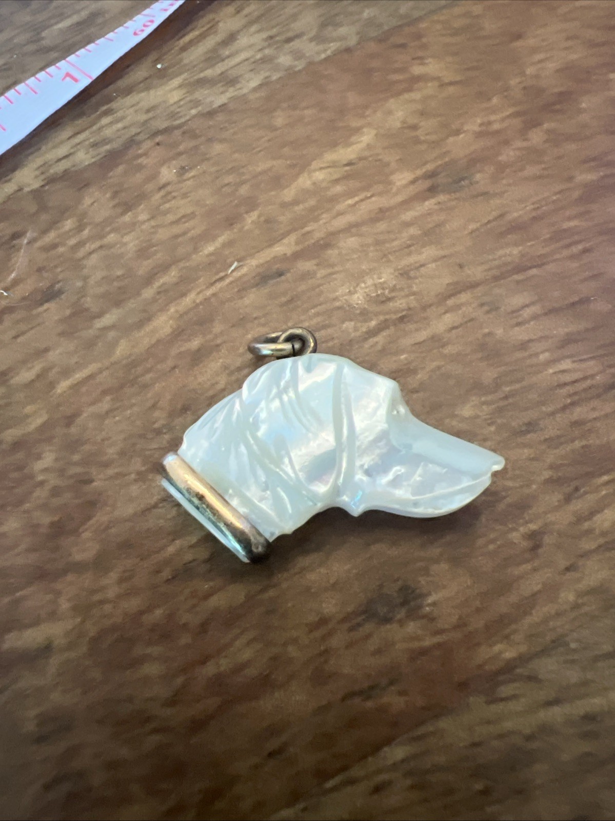 Vintage Art Deco Carved Mother Of Pearl Dog Gold Filled Charm