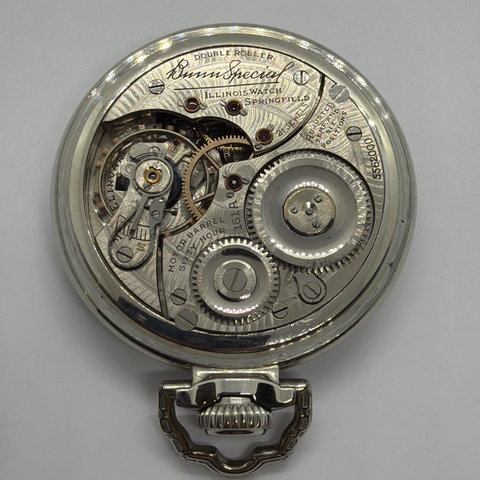 EXCELLENT ILLINOIS 161A ELINVAR 21j 16s BUNN SPECIAL POCKET WATCH 14K WGF 60 HR