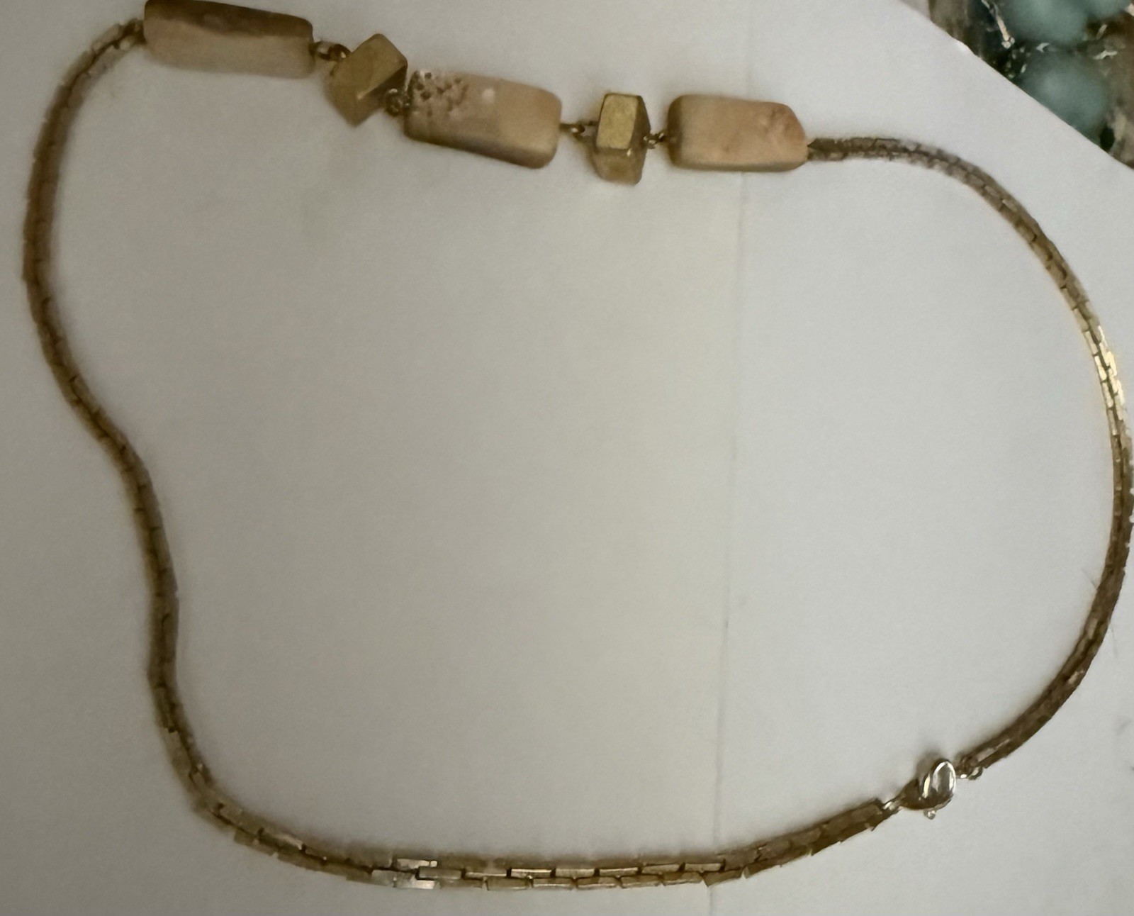 Vintage Gold Tone Box Chain Necklace Abalone Shell Square Charms by Les Bernard