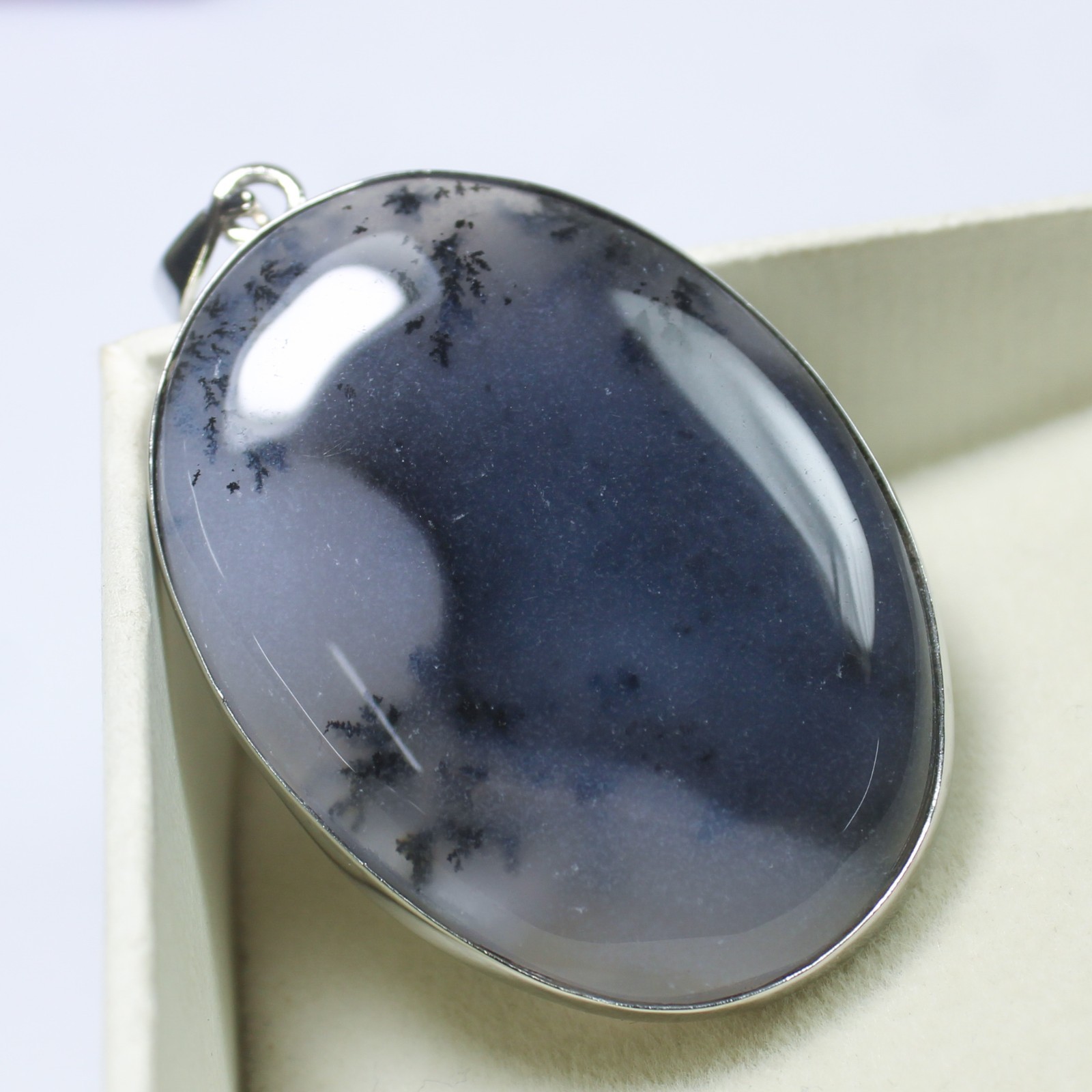 Dendrite Opal Pendant 925 Sterling Silver Vintage Gemstone Jewelry 13.75 g