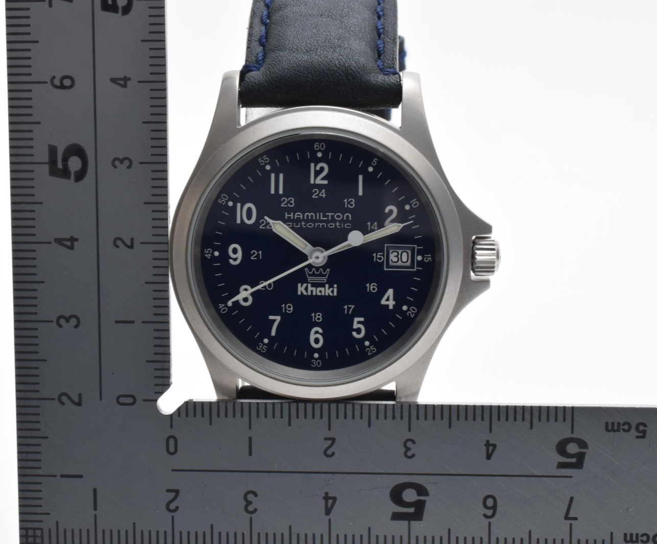 Rare Vintage HAMILTON Khaki King 9823 Automatic Blue Dial Crown Logo Men’s Watch