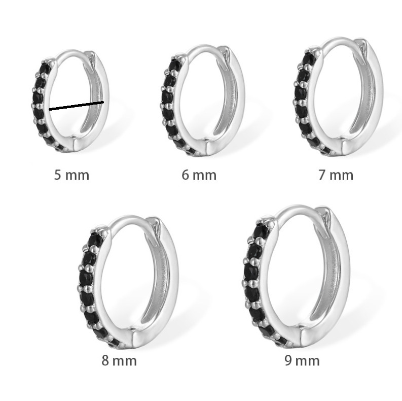 5/6/7/8/9mm 2Pcs Silver Gold Plated CZ Huggie Hoop Small Earrings Men Women TH2