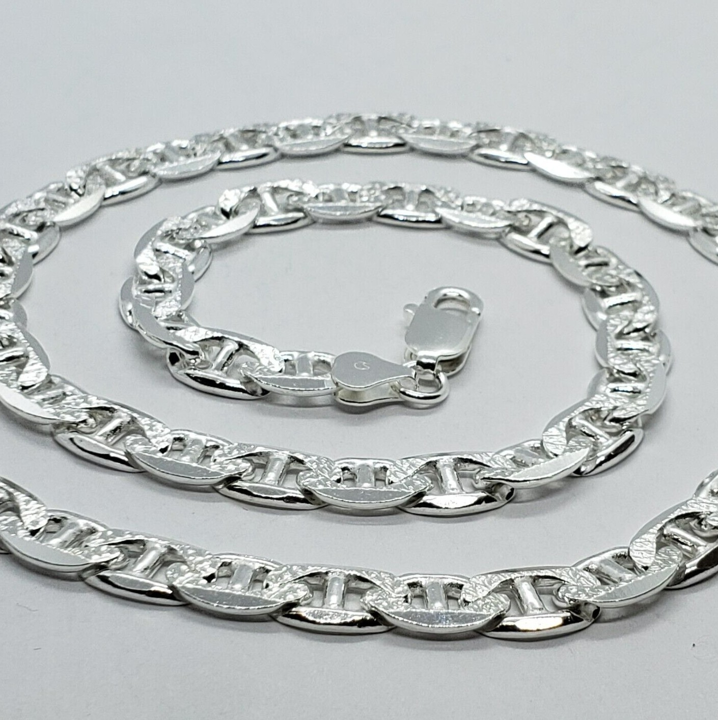 Sterling Silver D/C Flat Mariner Link Chain Necklace Bracelet Italy 8mm, 7″-30″