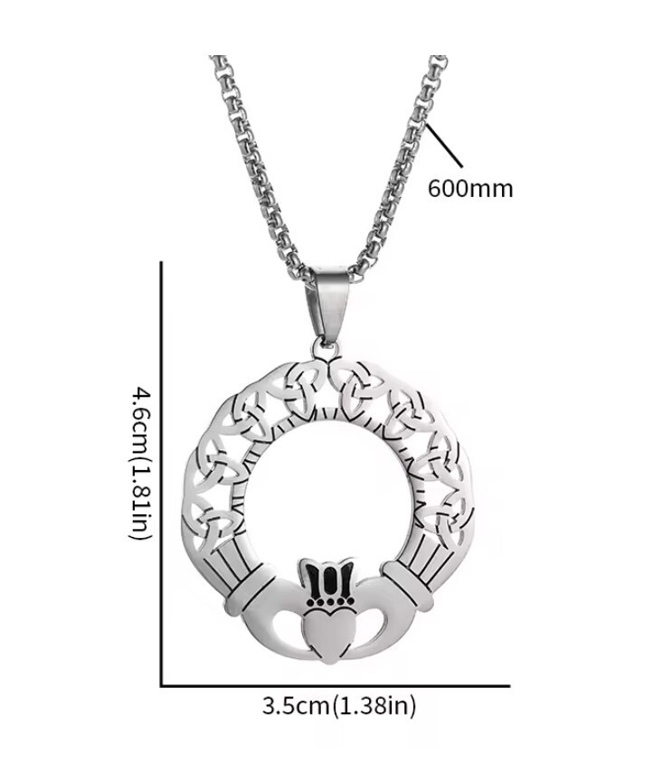 Stainless Steel Celtic Claddagh and Trinity Pendant with 60cm (23.6 in) chain