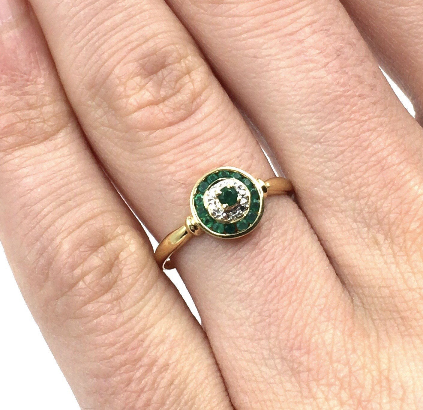 18ct yellow gold ring emerald in the style of Art Deco 750 gold jewelry 19.1mm/60