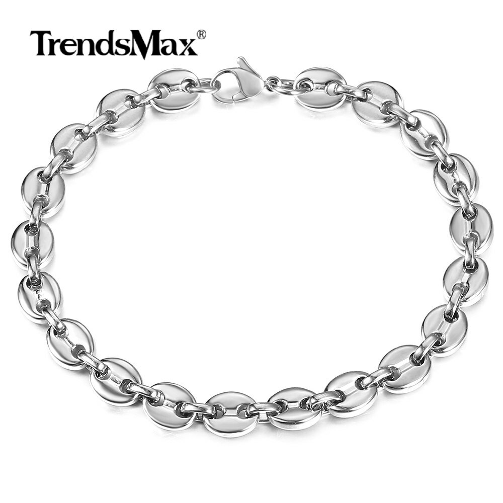 7/9/11mm Coffee Beans Marina Chain Bracelet Silver/Gold Plated Stainless Steel