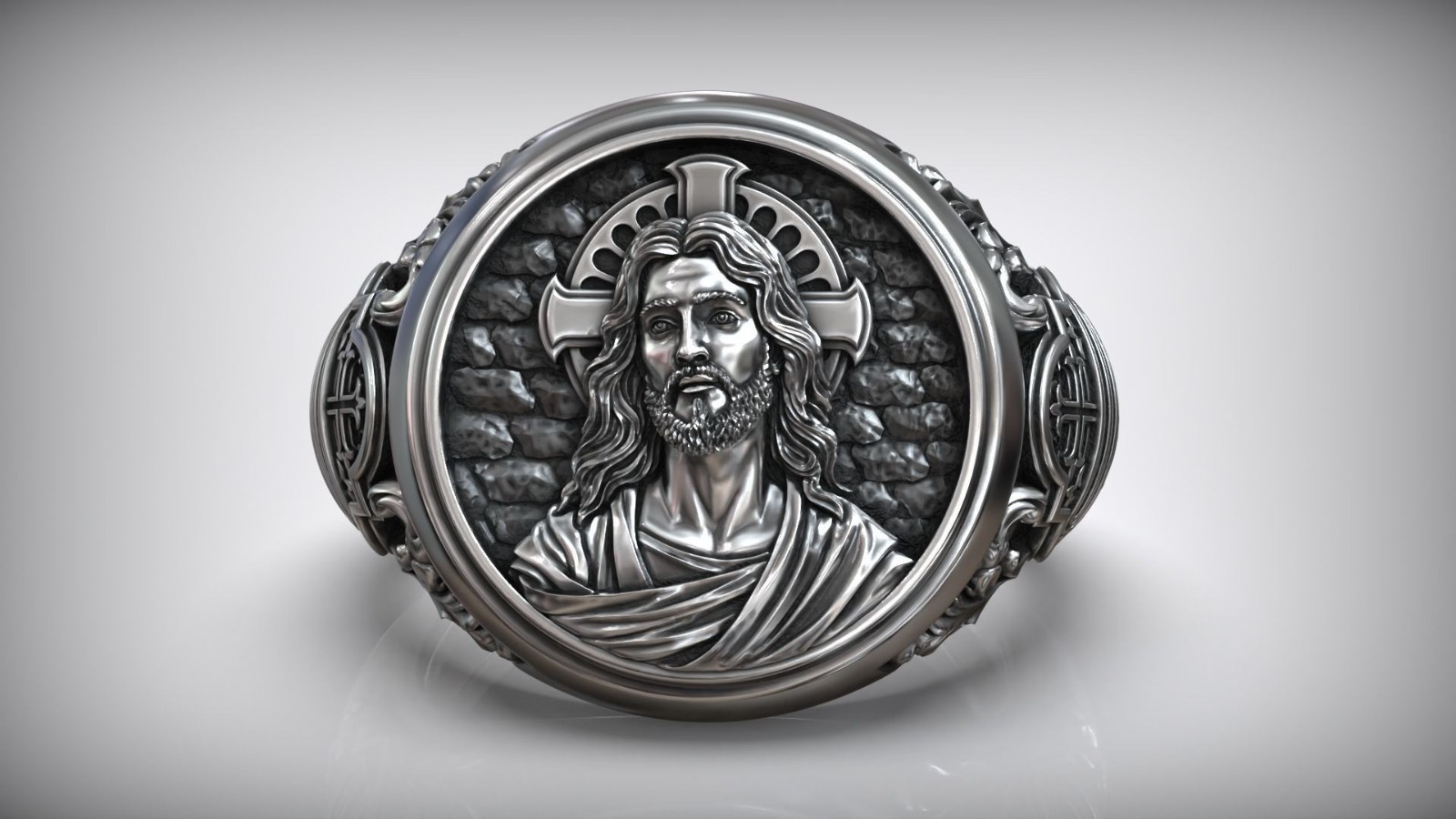 Oxidized Men’s Jesus Christ Christogram Symbol Sacred Christian 925 Silver Rings