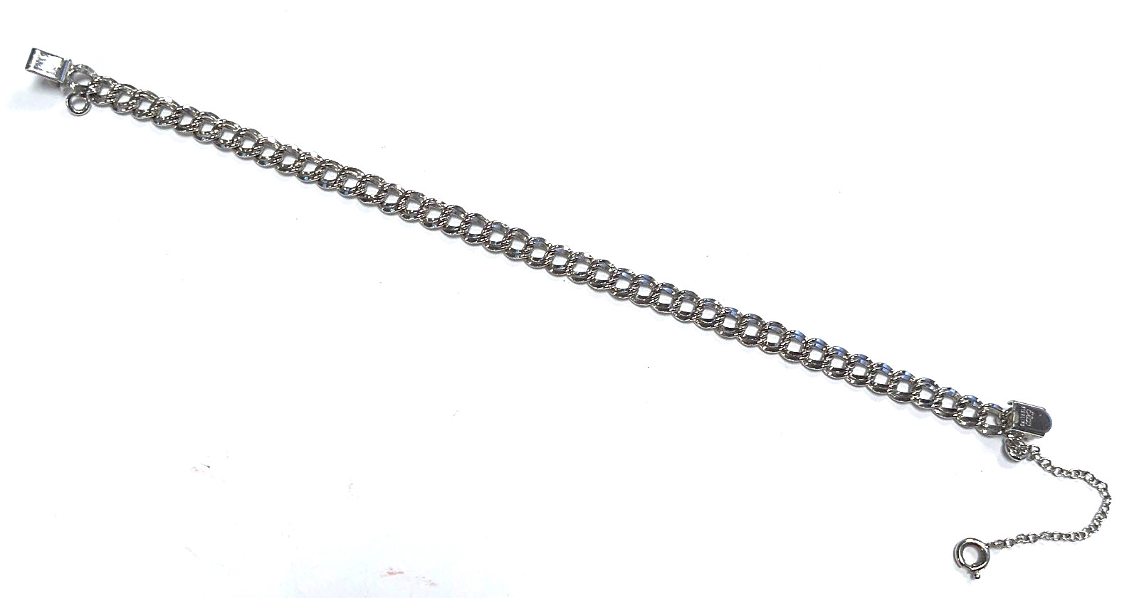 Vintage Signed ELCO 925 Sterling Silver Double Ring Chain 7″ Charm Bracelet