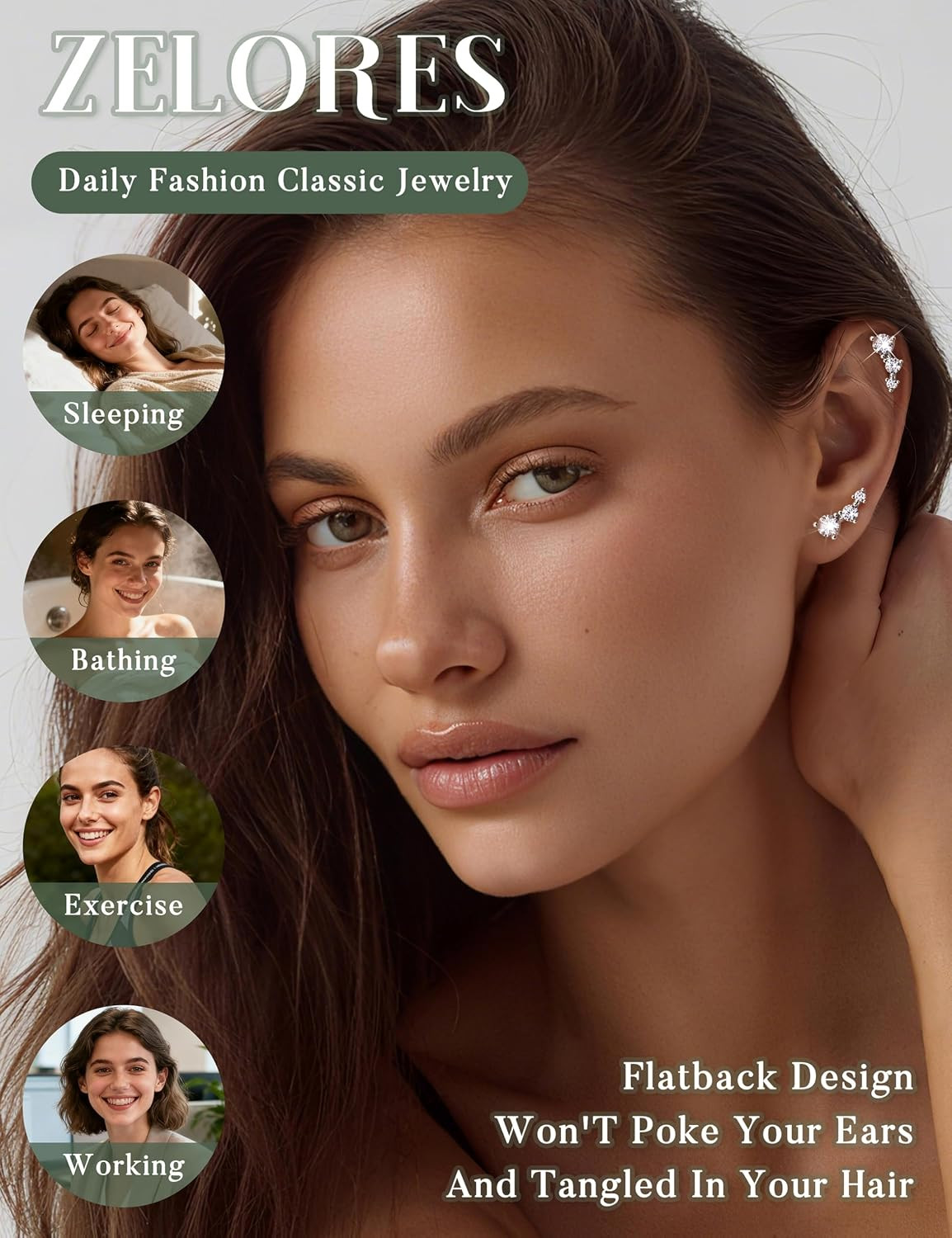 925 Sterling Silver Post Cartilage Earrings Hypoallergenic Flat Back Stud Earrin