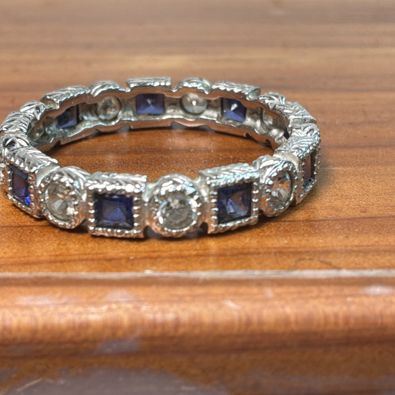 Sterling Silver Baguette Sapphire Tested Wedding Lab Created Ring Size 9