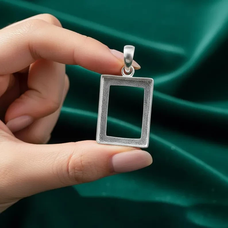 925 Sterling Silver 10x14mmRectangle Open Frame Pendant Blank DIY Resin Keepsake