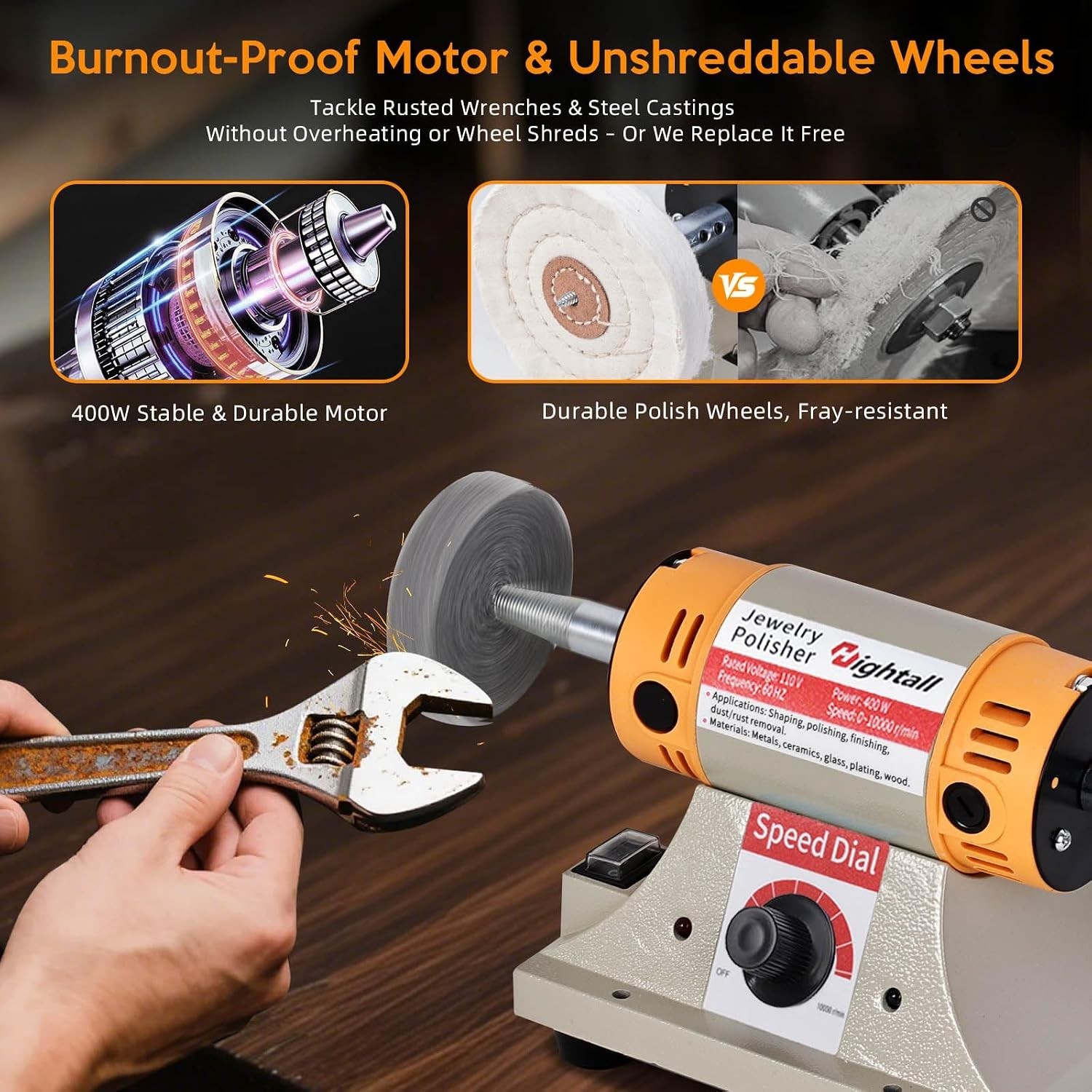 Jewelry Polisher 400W Bench Grinder Kit, 10000 RPM, 6 Cotton Wheels, Pro Finish
