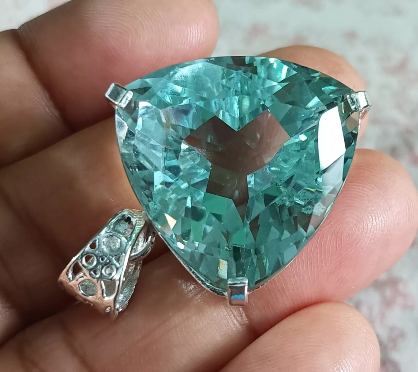 67.9Ct Trillion Aquamarine Natural Topaz 925 Solid Silver Pendant Loose Gemstone