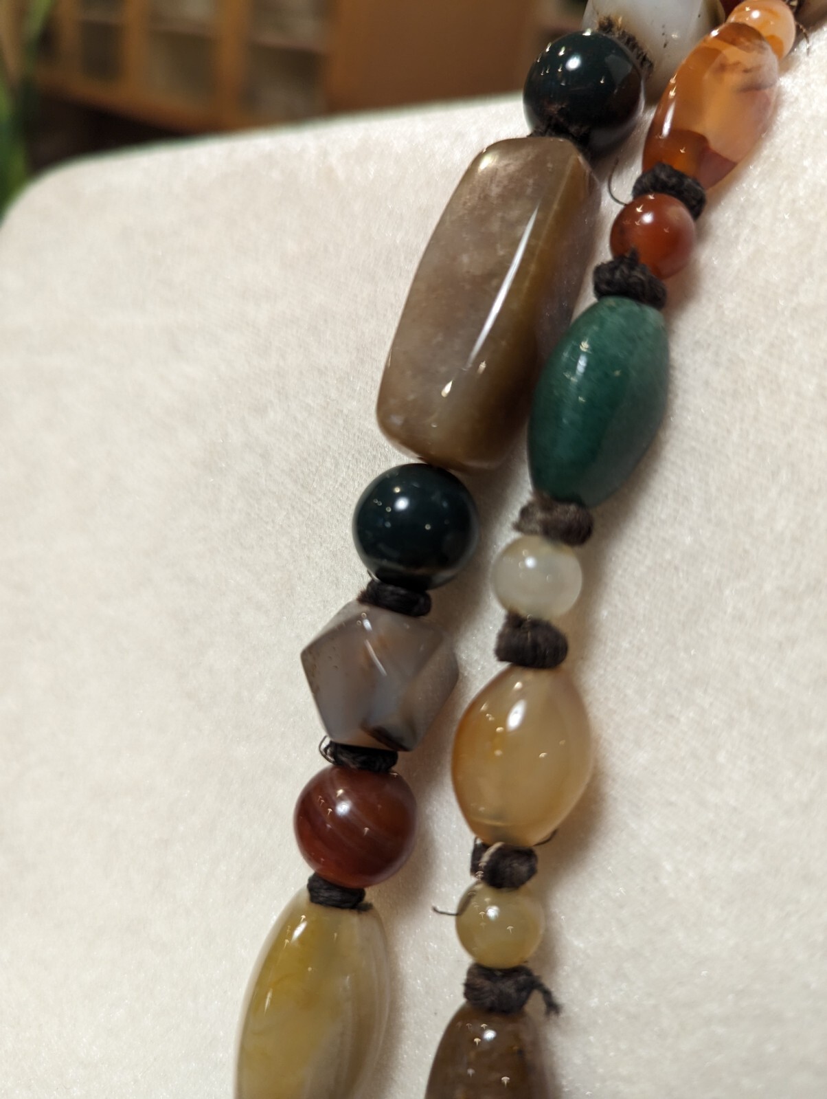 Semi Precious Polished Agate 54″ Necklace Hand Knotted Southeast Asia VNTG 1960s