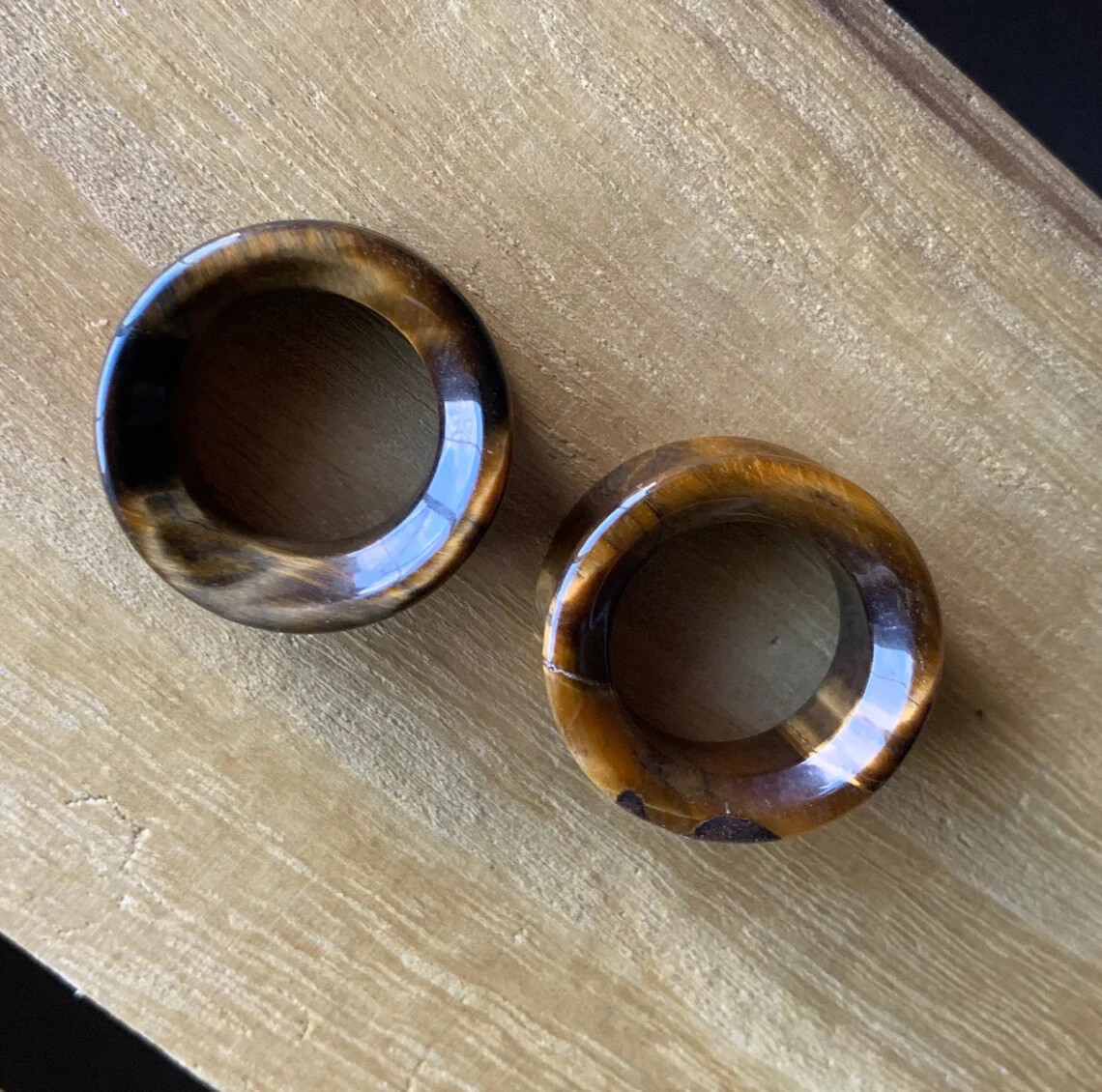 PAIR Tiger Eye Organic Stone Tunnels Double Flare Plugs Earlets Gauges