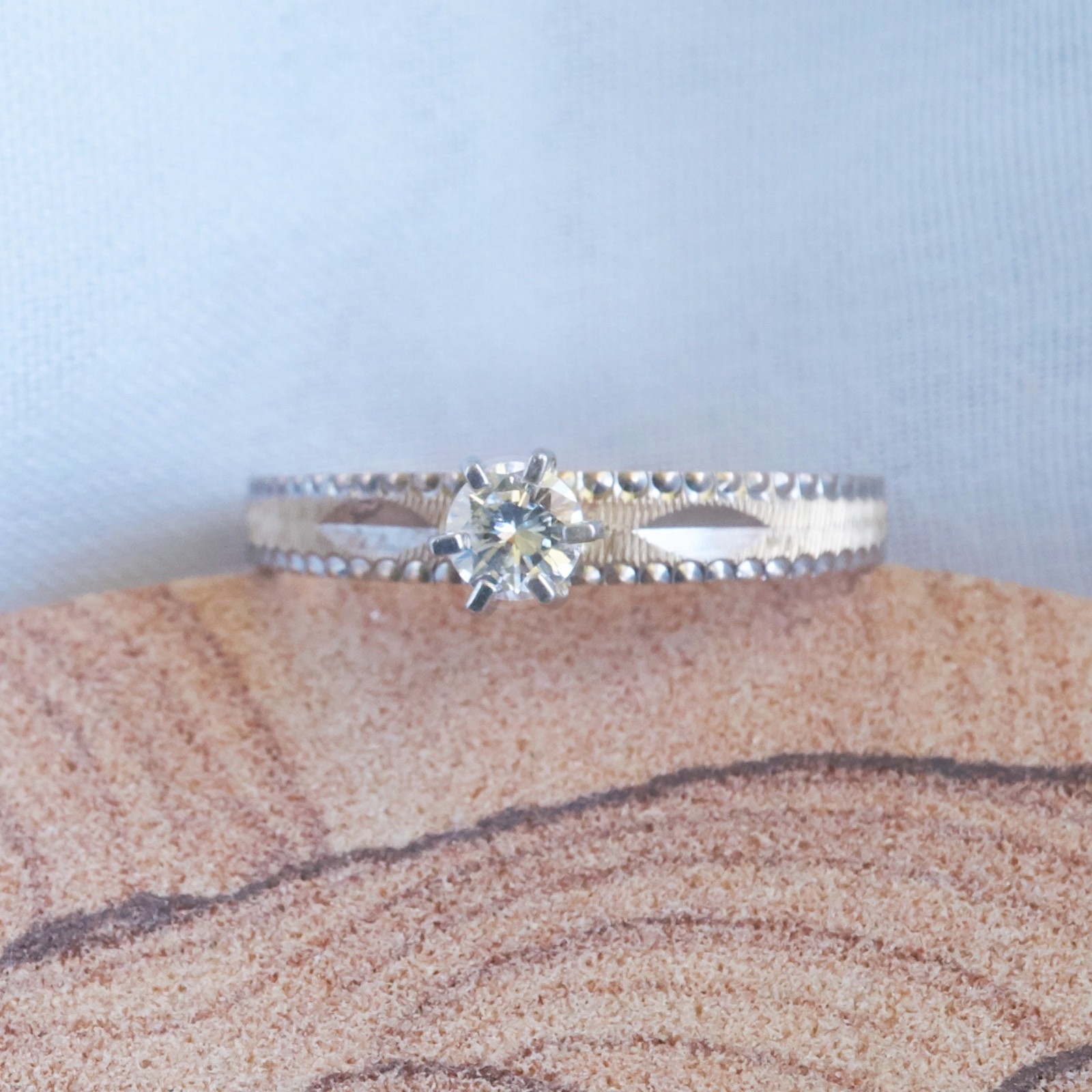 14K Solid White Yellow Gold Dainty Cute Diamond Ring, 0.2 Carat, Ring Size 6