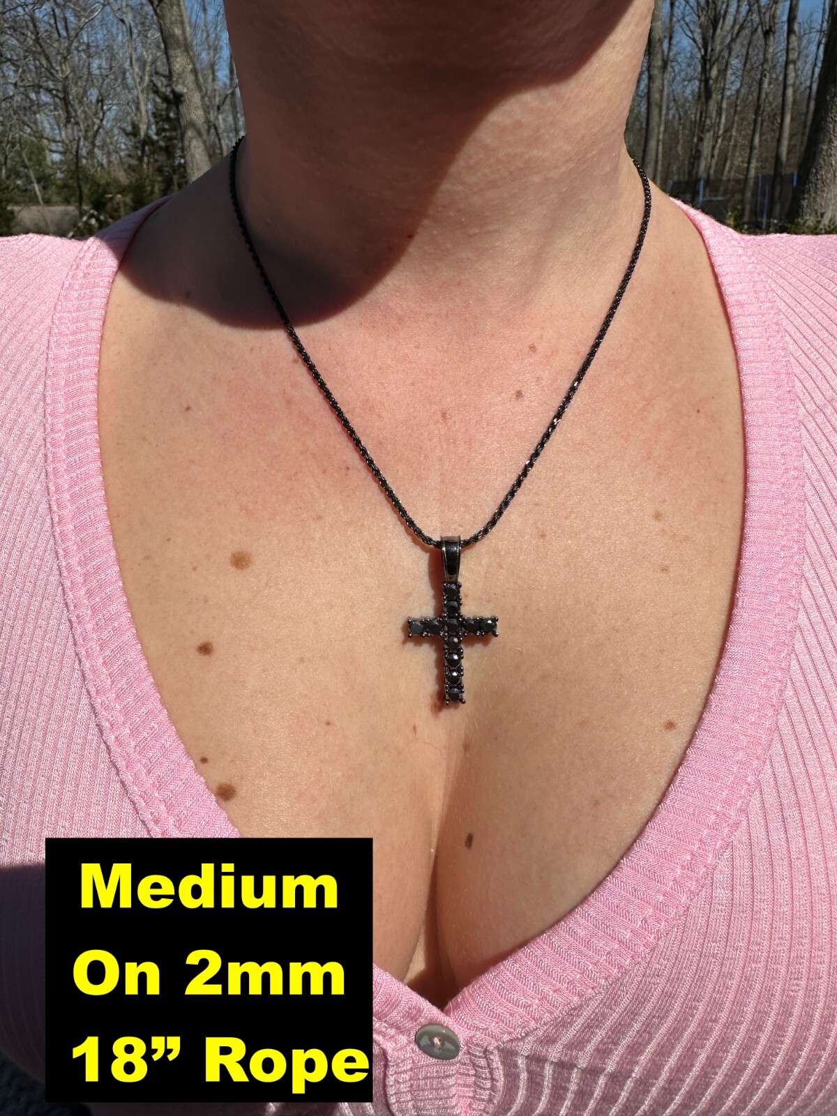 Black MOISSANITE Real Oxidized Rhodium 925 Silver Cross Iced Pendant Necklace