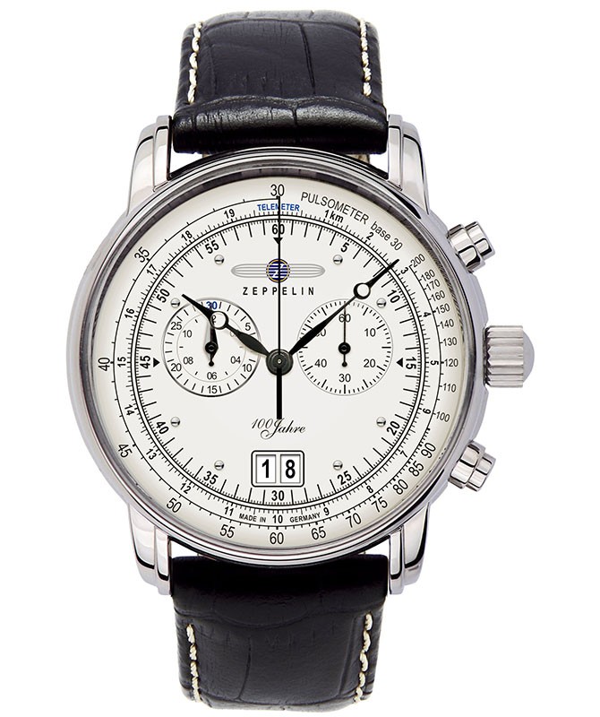 Zeppelin 100 Years Quartz watch 12 Hour Totalizer Big date Silver dial 7690-1