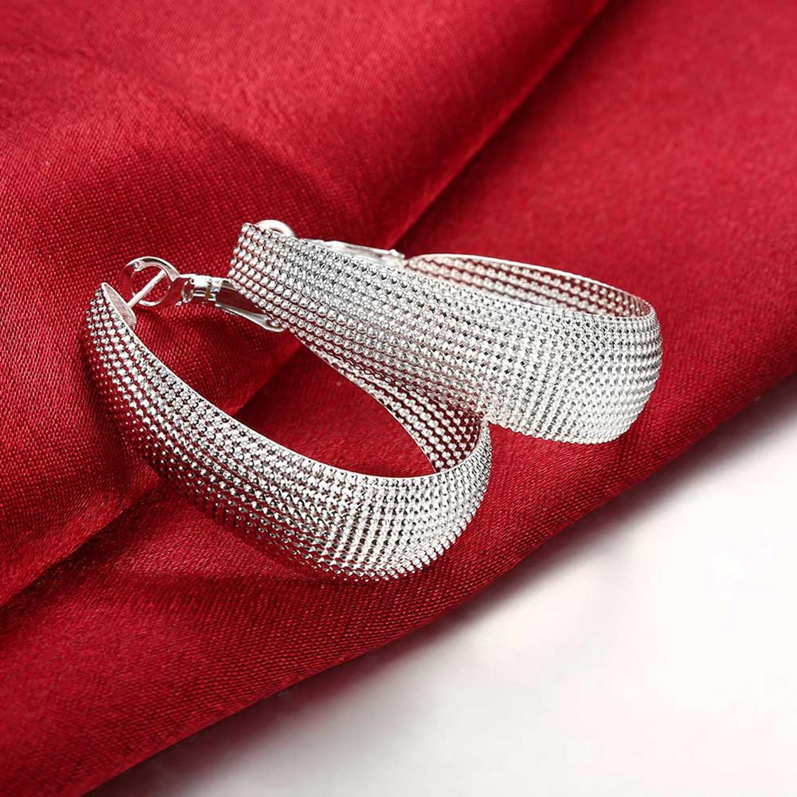 Ladies Alloy Silver Plated Dangle Hoop Earring Ear Studs Fashion Piecing Jewelry