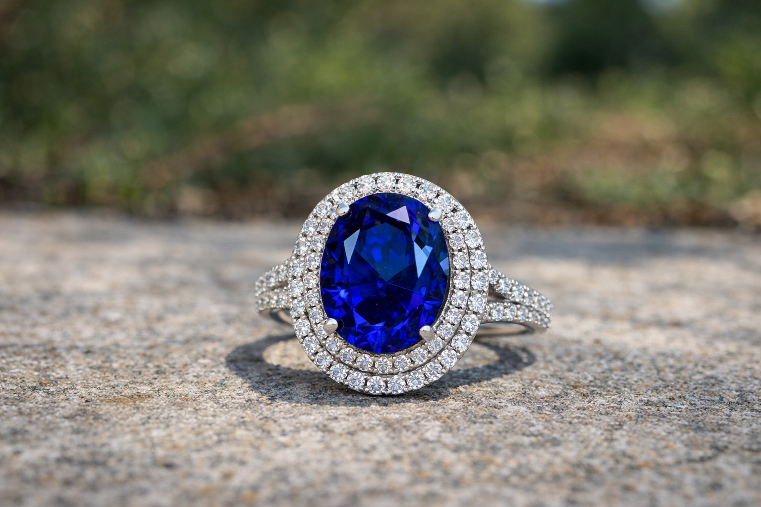 6.50 Ct Oval Natural Sapphire & Diamond Wedding Gift Ring 14K White Gold Sz 6