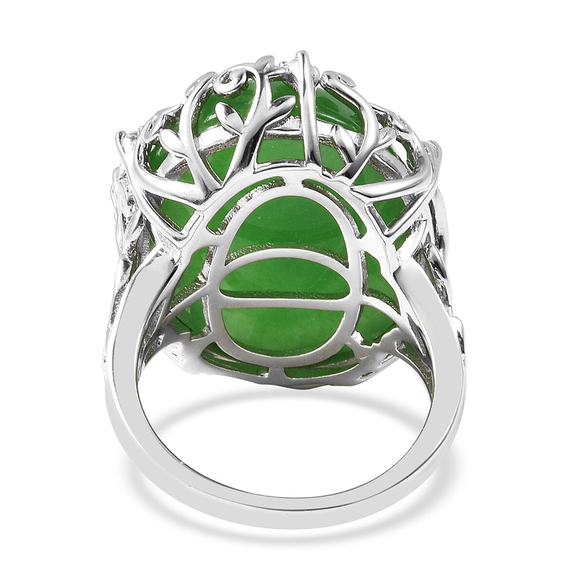 Burmese Green Jade and Zircon Ring in Sterling Silver (Size 9.0) 23.40 ctw