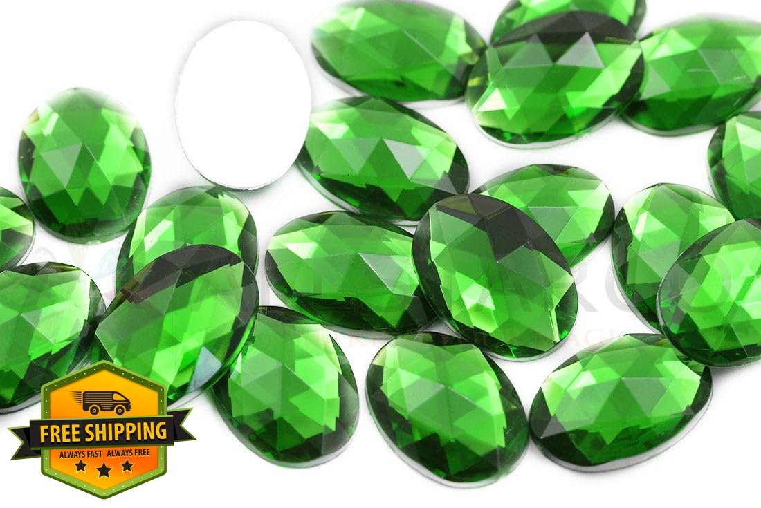 Allstarco 20pc Green Peridot Oval Flatback Acrylic Rhinestones 25x18mm