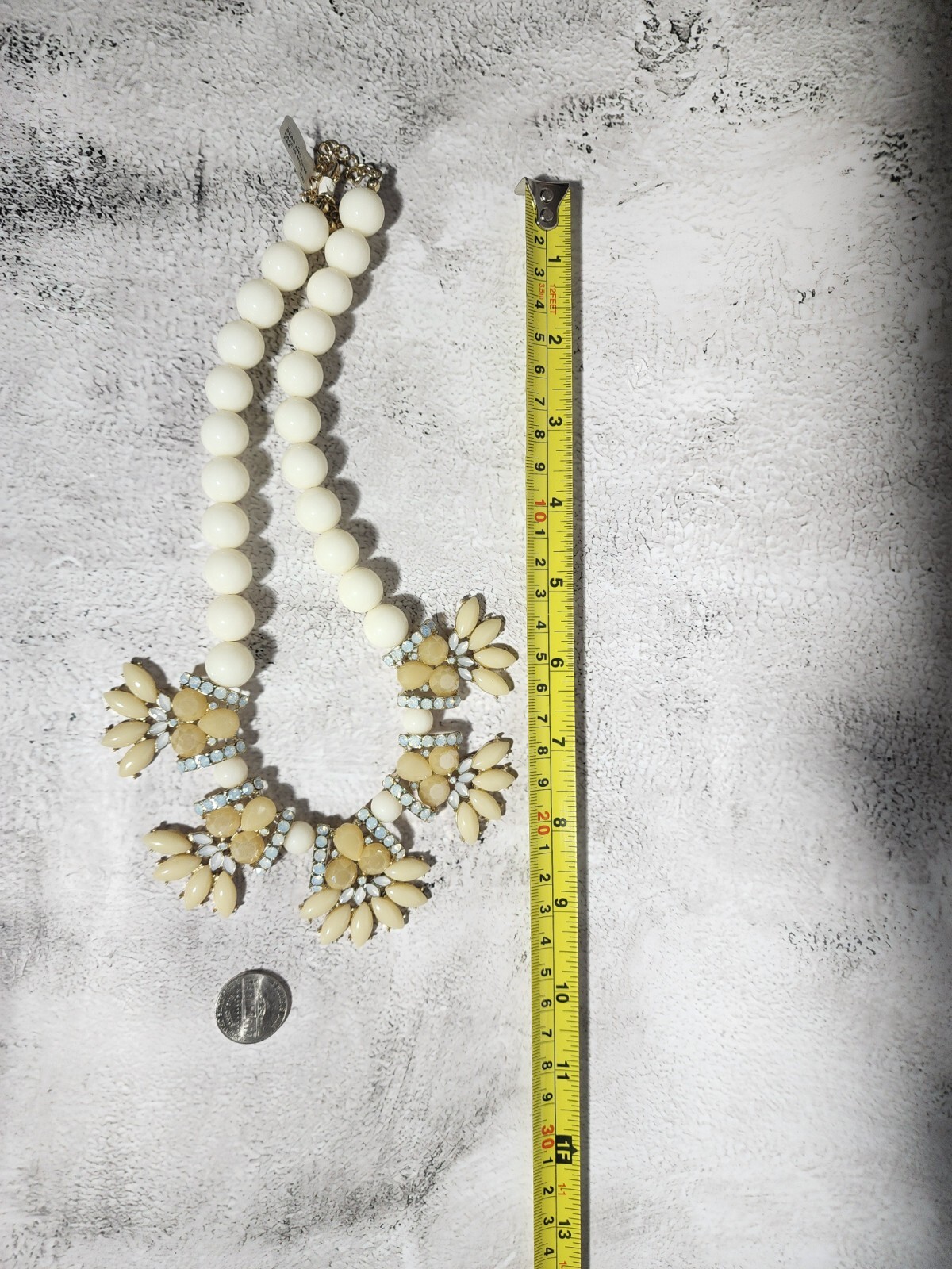 Necklace with Beige White Beaded and Rhinestone Fashion Boho Style