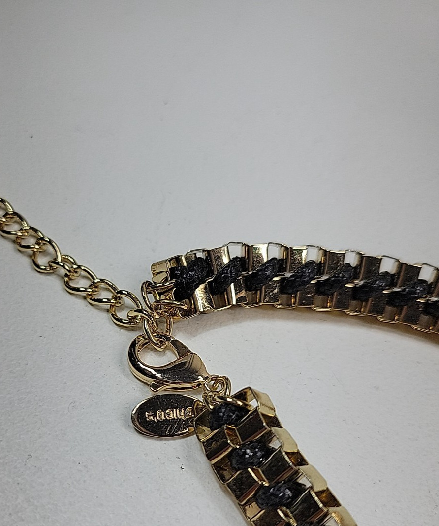 Chico’s Necklace Black Gray White Glass Fringe Bead Chunky Chain Gold Tone 20″