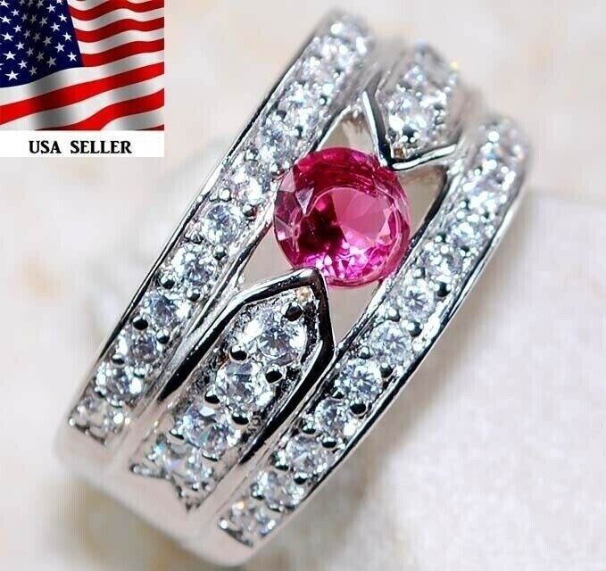 3CT Heat Treated Rubellite Tourmaline 925 Solid Sterling Silver Ring Sz 6 UB3-8
