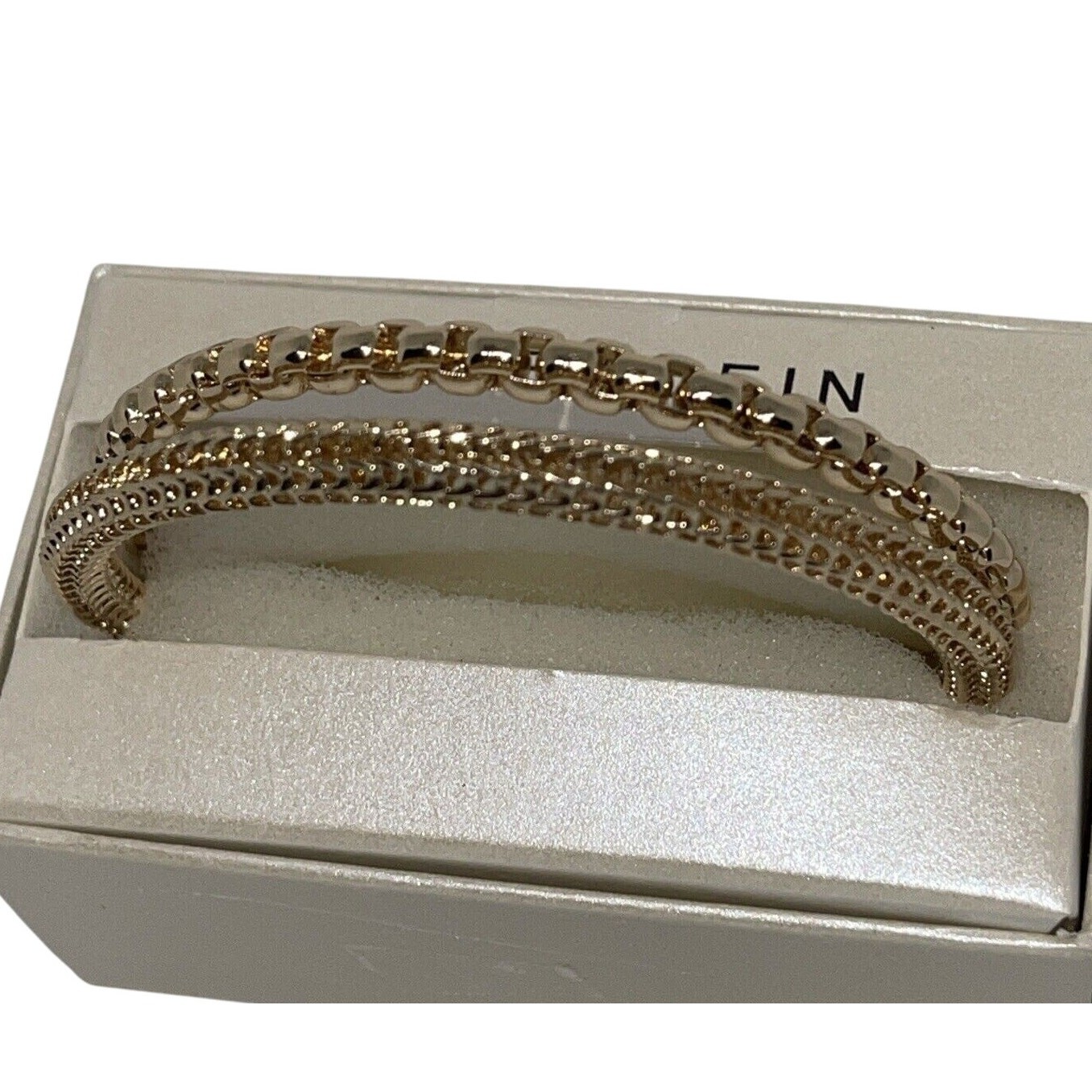 Anne Klein Gold Tone Bangle Bracelet (2 Piece Set) Trendy Stacking Style NWT
