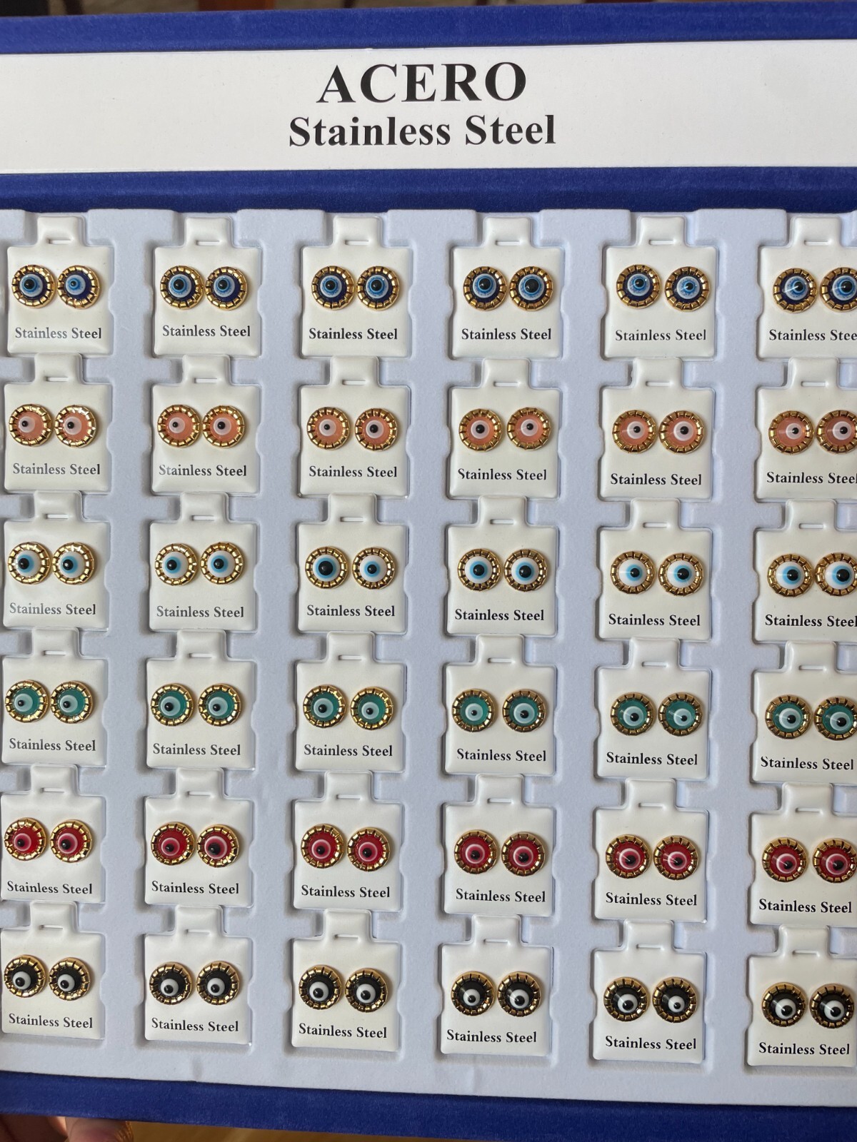 Wholesale 36pcs Stainless Steel Earrings Evil Eye Stud Silver Jewelry Lot Resale