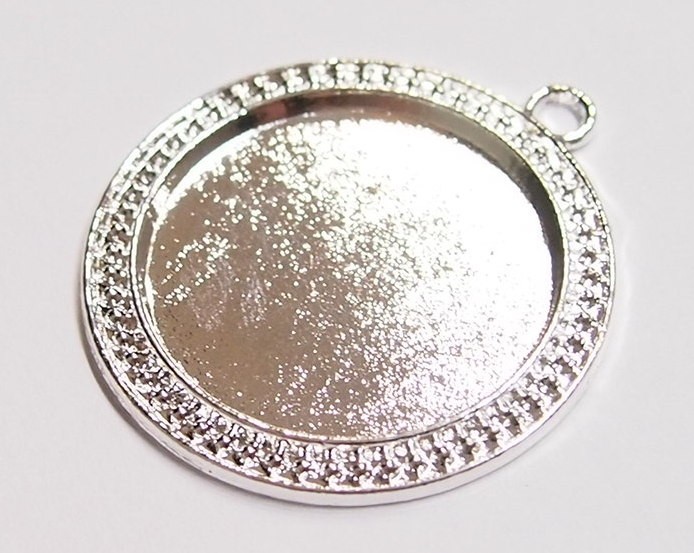 4 of 30mm Round Shiny Silver Victorian Art Deco Beaded Pendant Settings 44x38mm