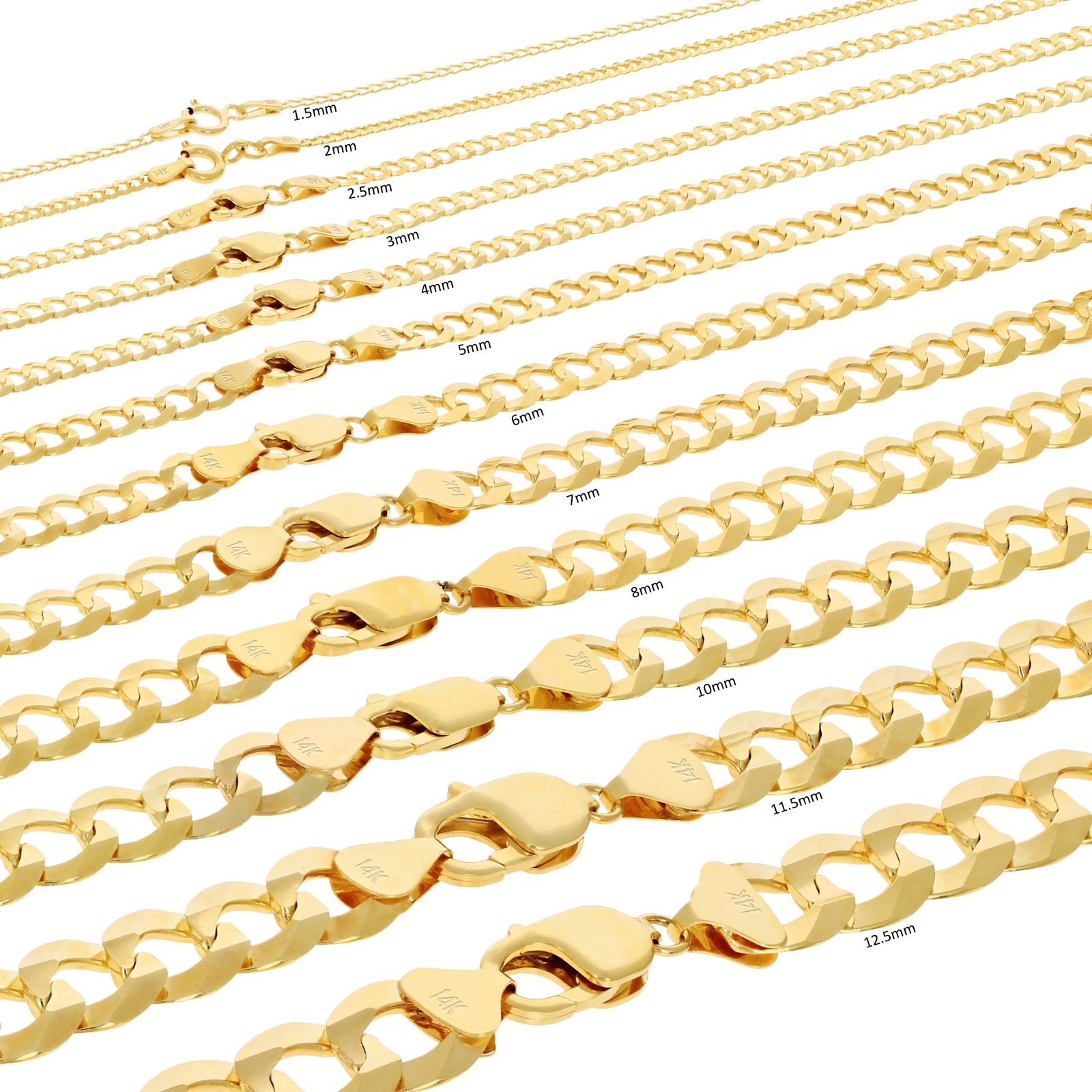14K Yellow Gold Solid 2.5mm-12mm Cuban Curb Chain Link Bracelet Men Women 7″- 9″