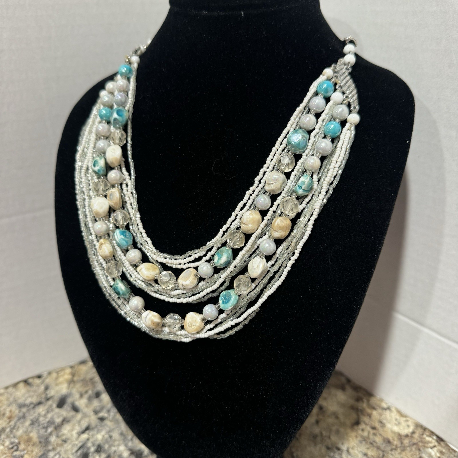 Vintage Sterling W & H Jewelry Co. Multi Strand Beaded Necklace Rhinestones Nice
