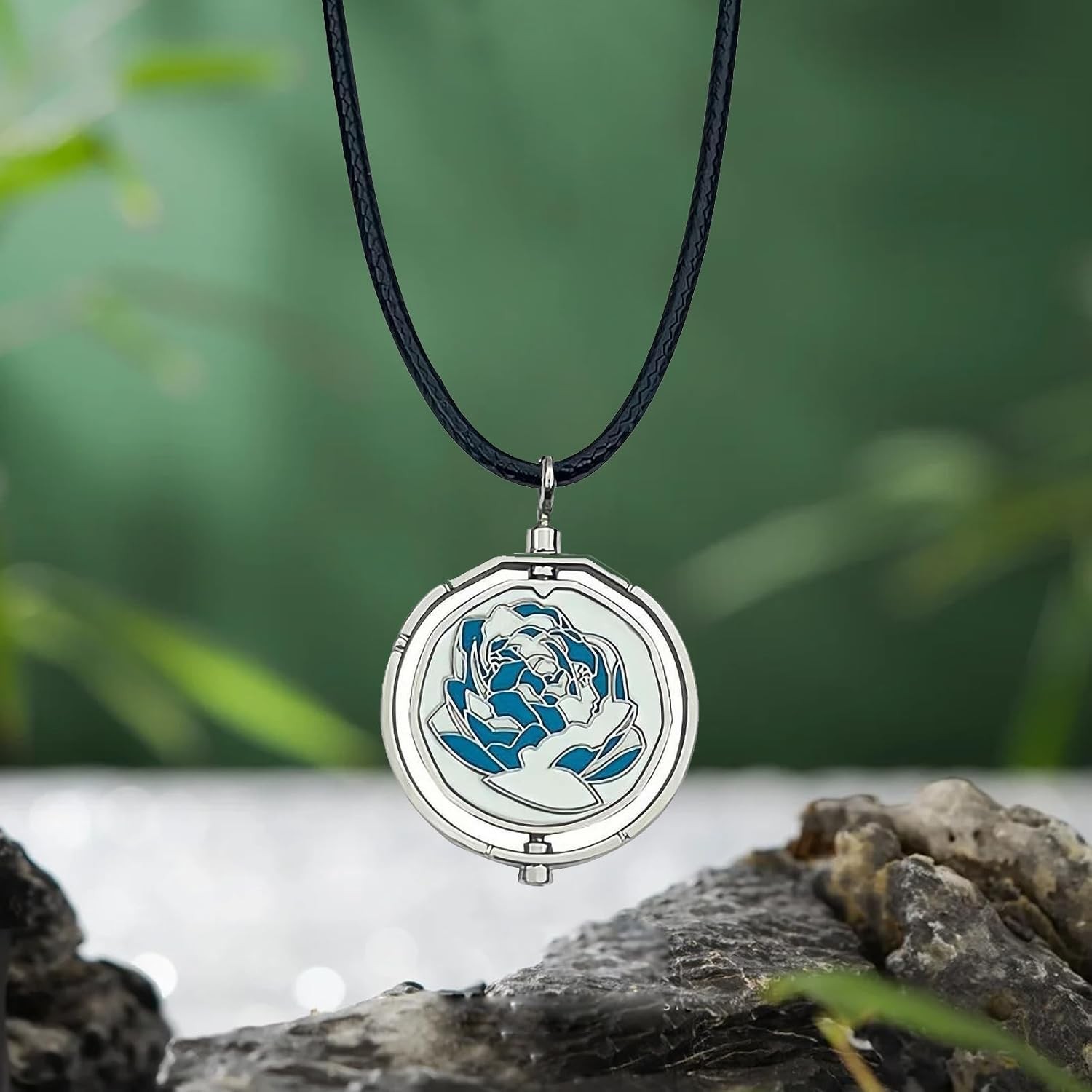 Arcane Jinx Blue Rose Necklace Women Rotatable Pendant Cosplay Props w/ Gift Box