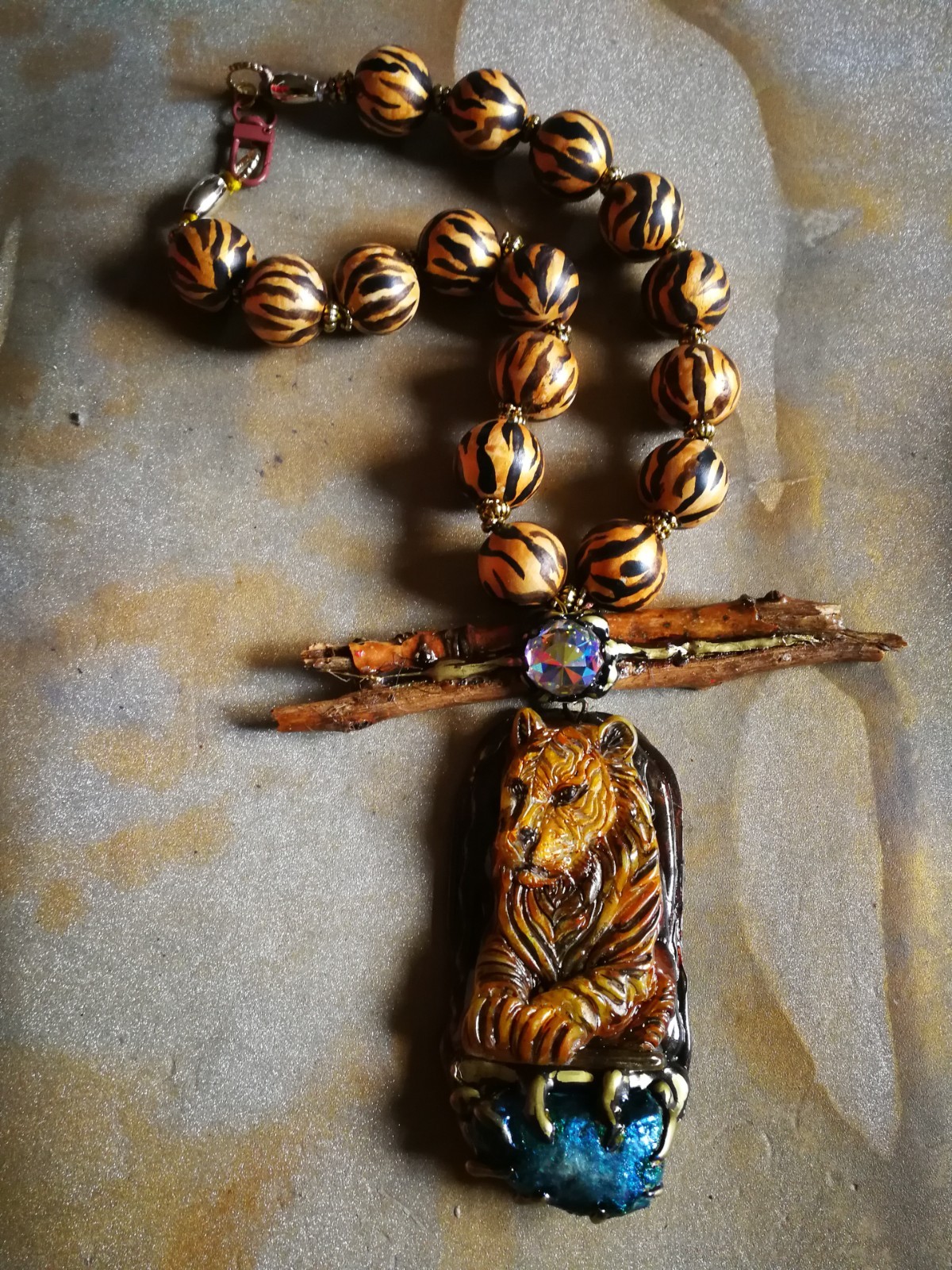 Big Bold Chunky Necklace Statement Wild Luxury Jewelry Tiger Raw Stone Pendant