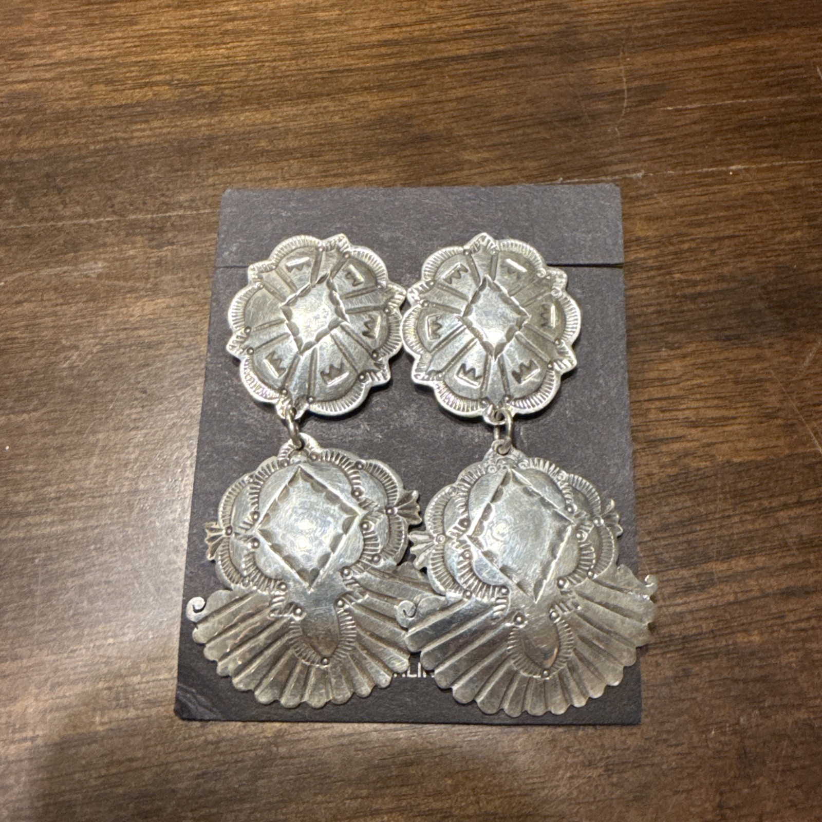 Navajo Sterling Silver Concho Dangle Earrings Stamped