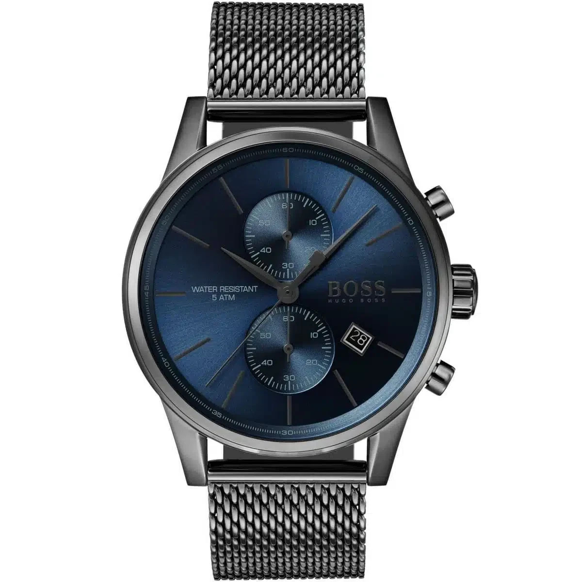 Hugo Boss Jet Men’s Chronograph Blue Dial Grey Metal Mesh Watch 1513677