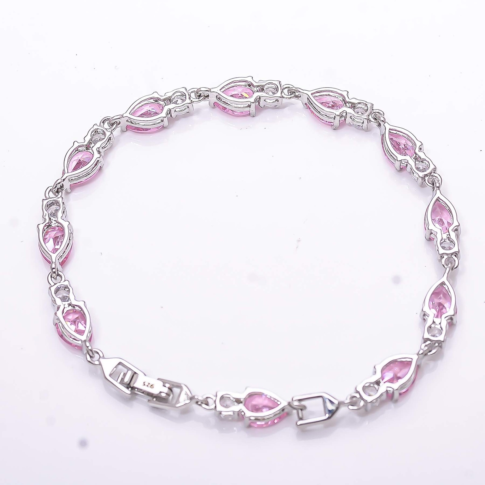 Pink Sapphire & CZ Simulated 925 Sterling Silver Tennis Bracelet 7.99″ B4