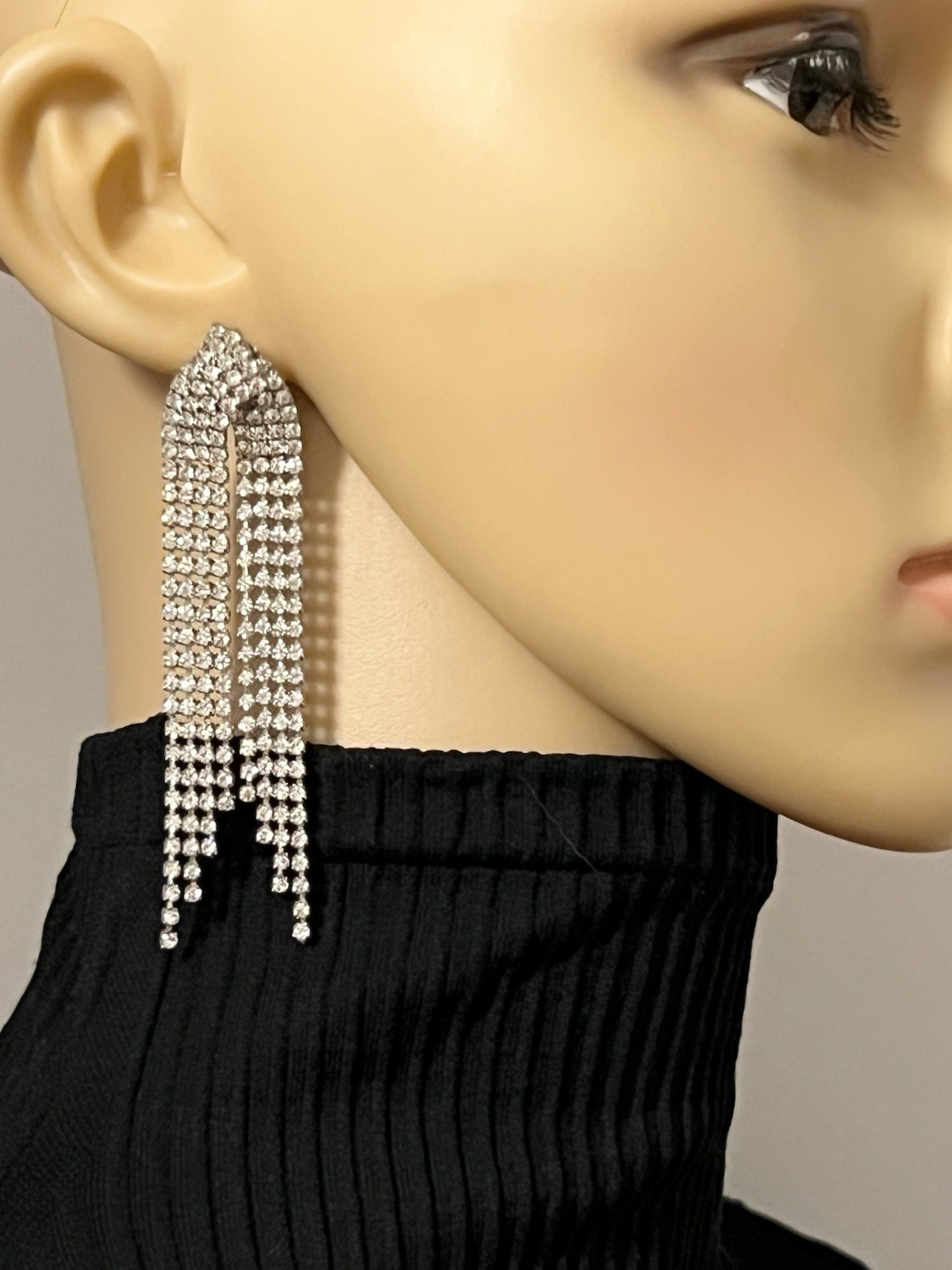 Elo7 Strass Crystals Rhinestone Tassel Dangling Chandelier Earrings