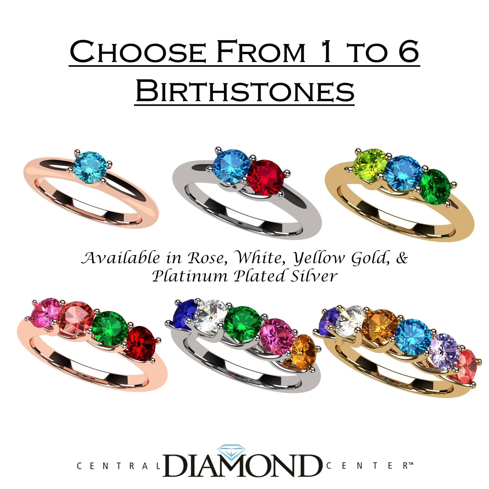NANA Round Lucita Mothers Ring 1-6 SImulated Birthstones Sterling Silver or 10k