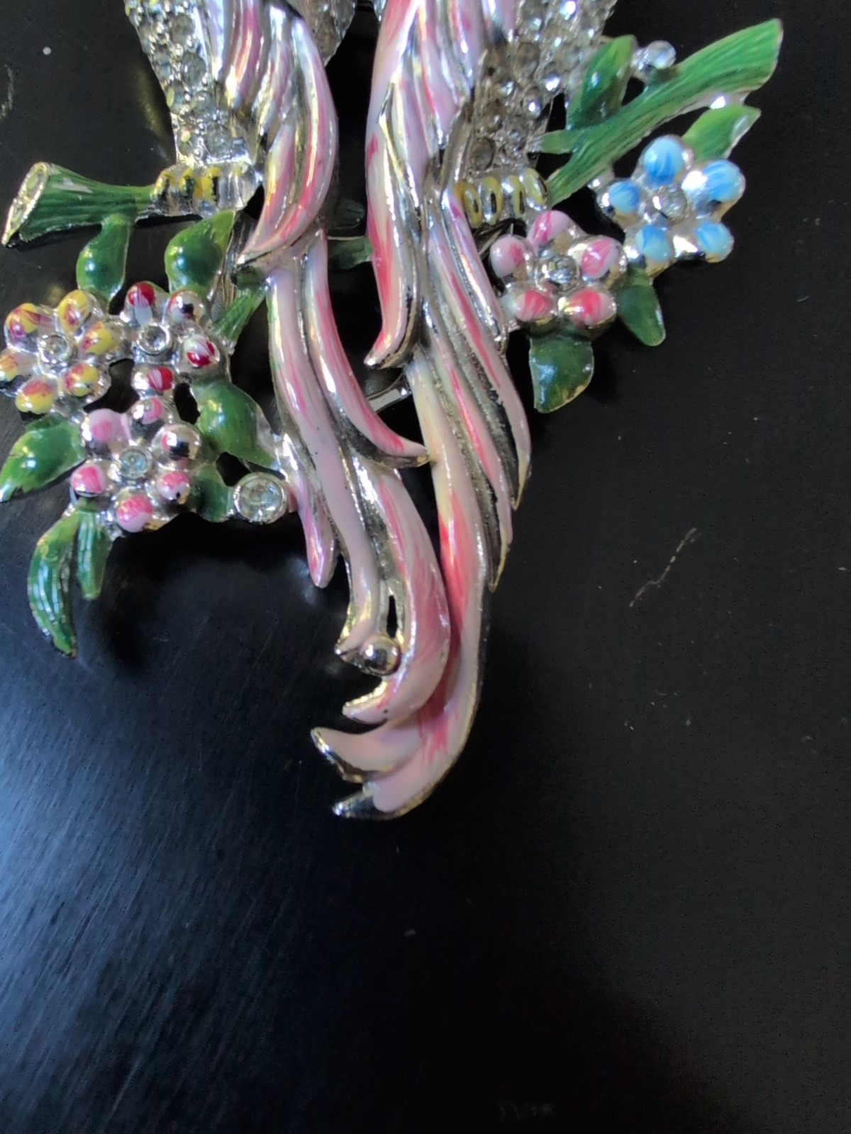 Vintage Signed Coro Duette Love Birds Fur Brooch/pin Rhinstones with Flowers