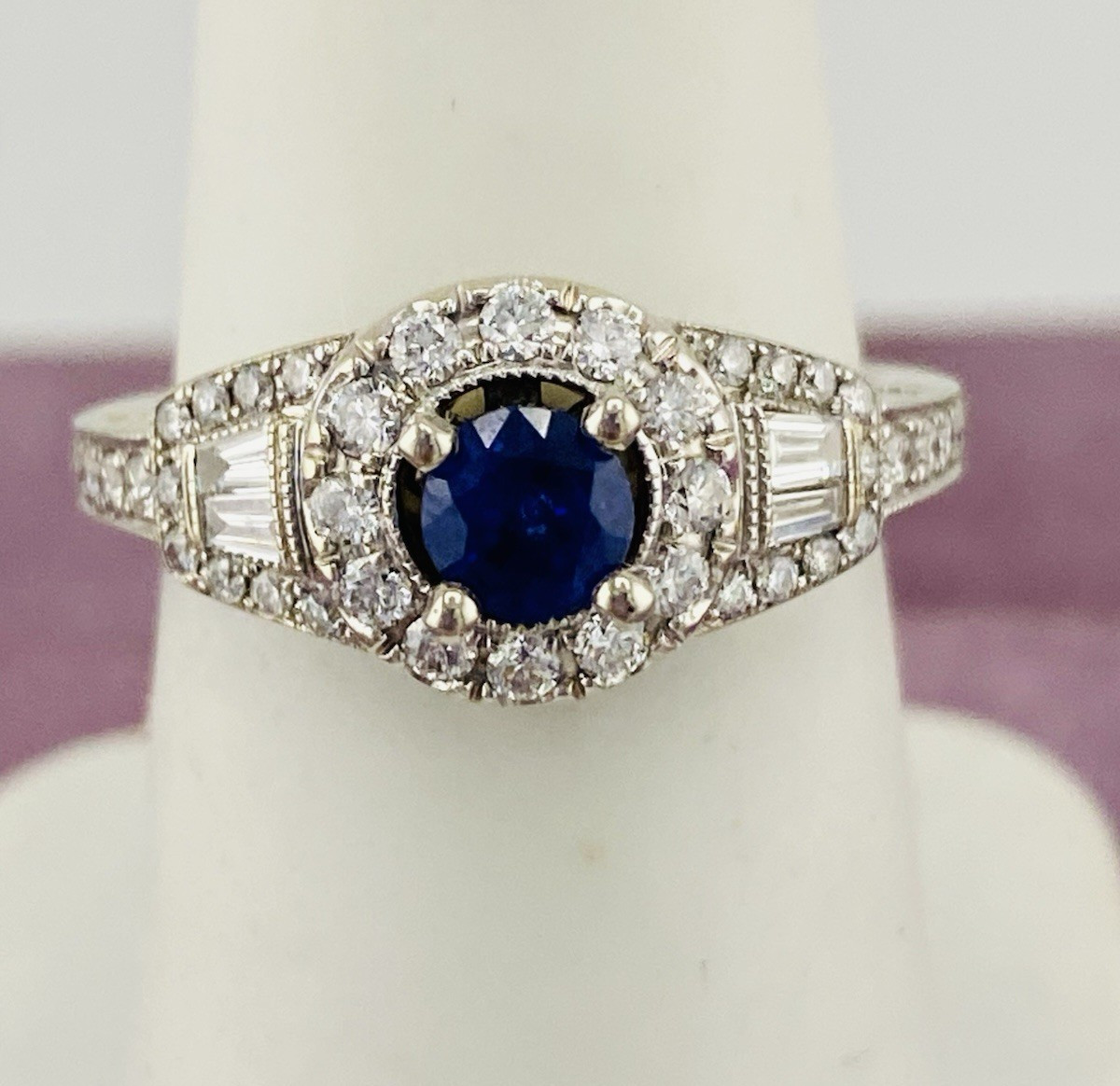 14kt White Gold Sapphire & Diamond Ring 0.70ctw– 4.90 Grams – Size 7 I-97832