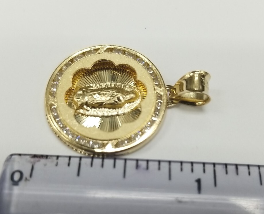 10KT Virgin Mary pendant Real Yellow Gold Diamond cut 3mm Bail, 1.45GRM