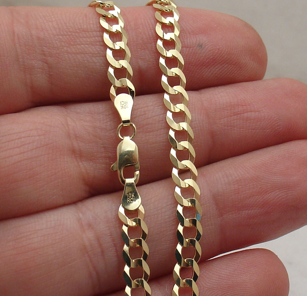 4.7mm Curb Cuban Link Chain Bracelet Real Solid 10K Yellow Gold ALL SIZES